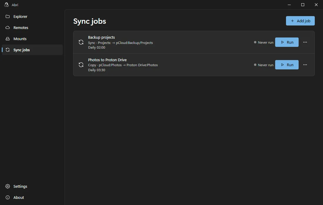 Scheduled sync jobs in Abri