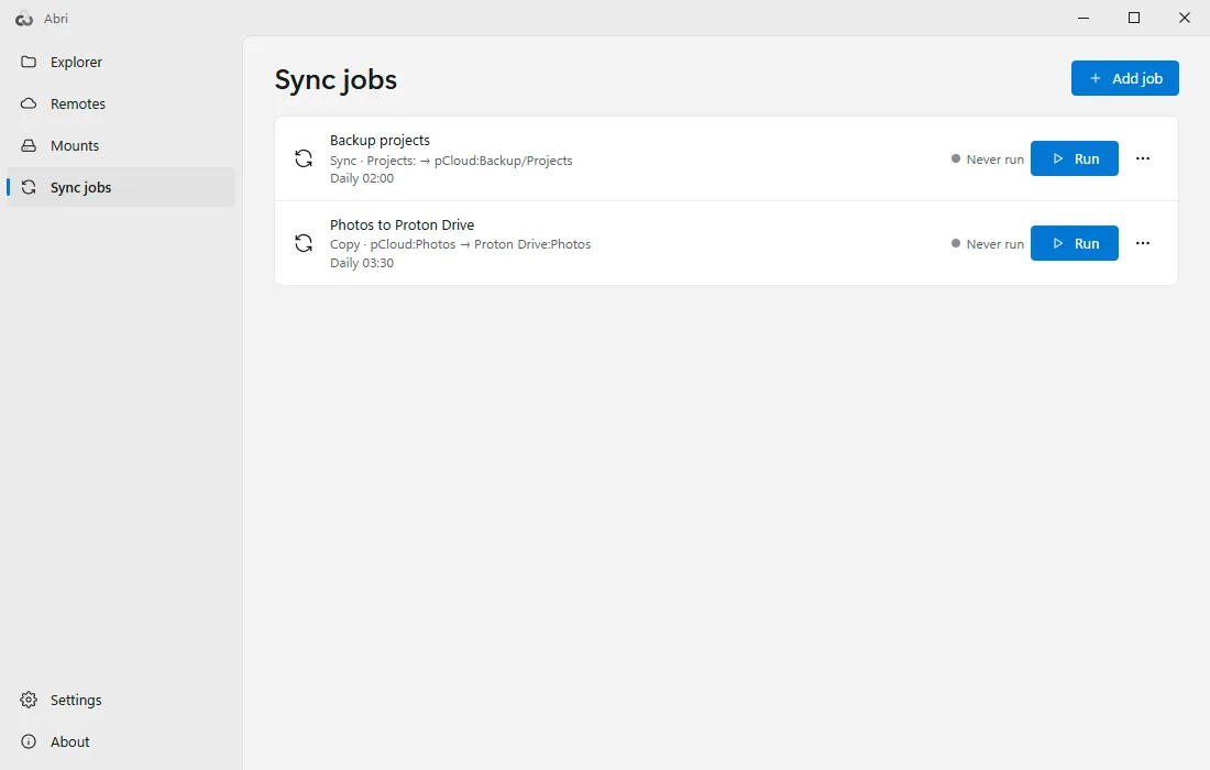 Scheduled sync jobs in Abri