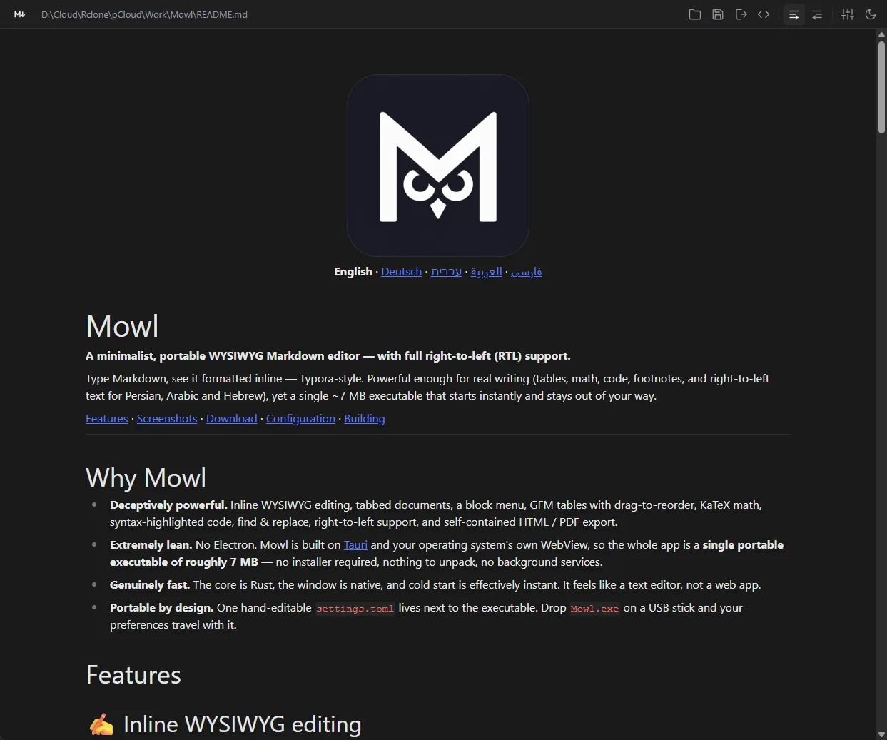 Mowl editing its own README