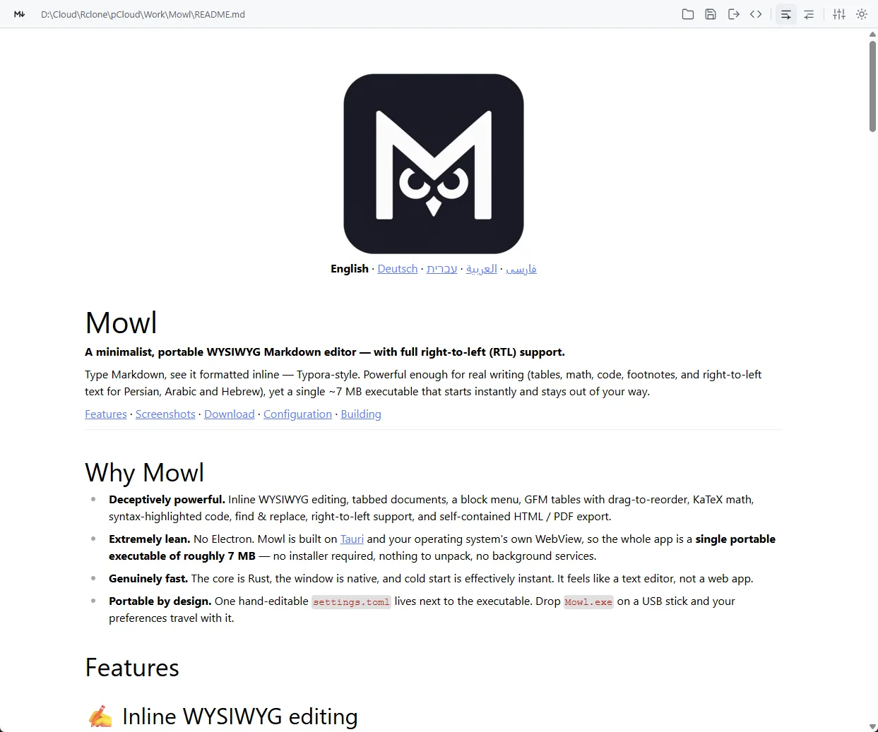 Mowl editing its own README
