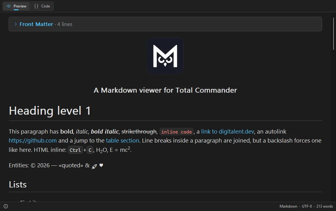 MowlView zeigt ein Markdown-Dokument