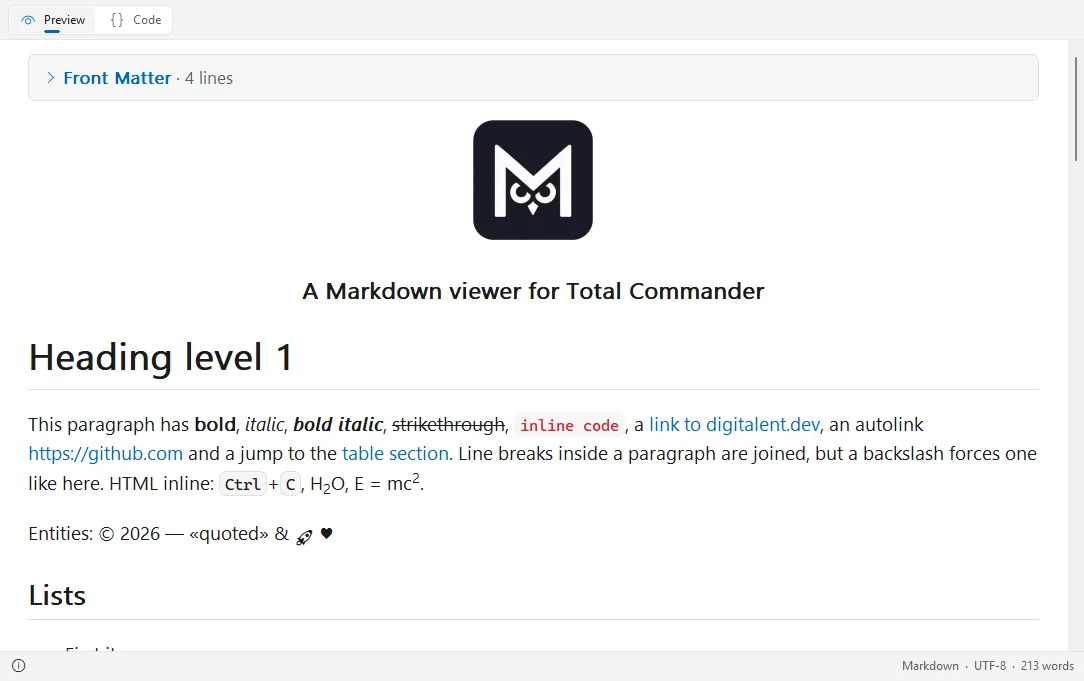 MowlView zeigt ein Markdown-Dokument