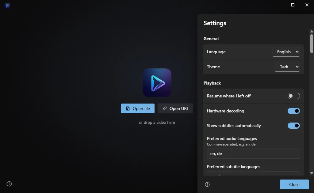 Kast with its settings open