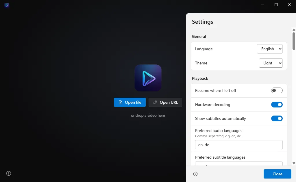 Kast with its settings open